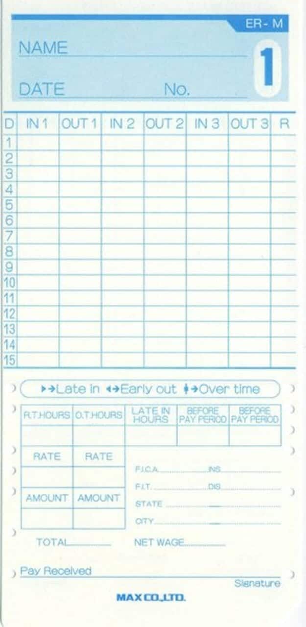 ER-M Monthly Time Card ER-M Monthly Time Card