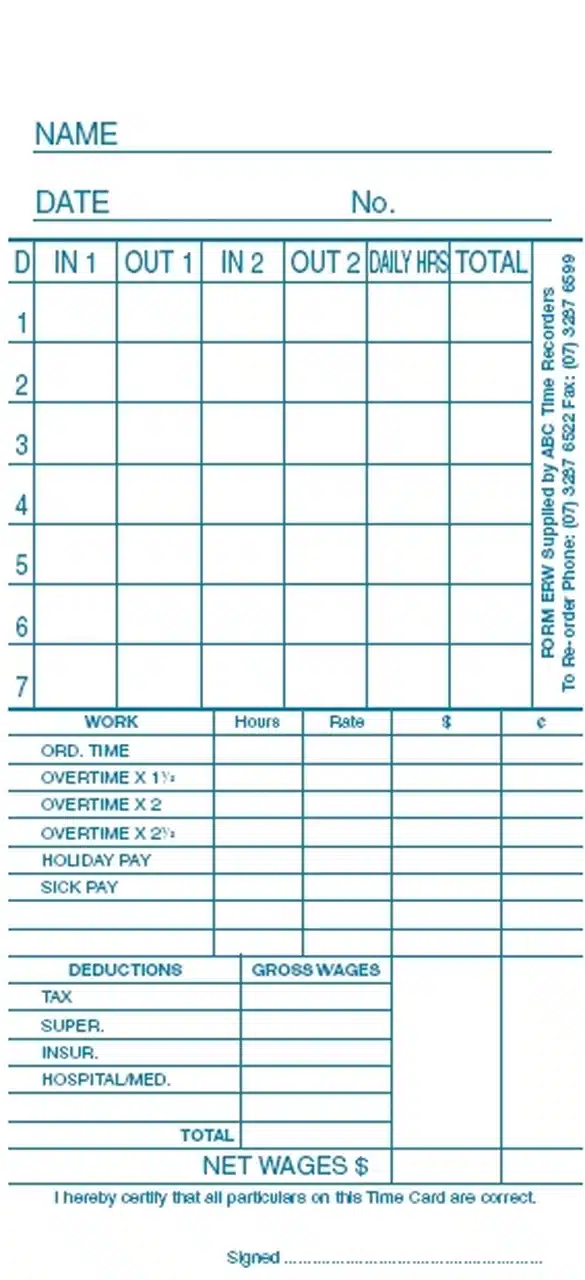 ER-W Weekly Time Cards (100) ER-W Weekly Time Cards (100)